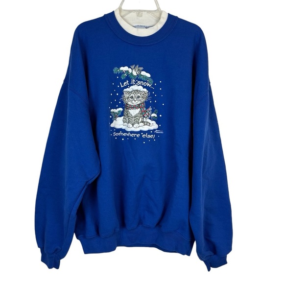 Vintage 90s Morning Sun Cat Holiday Sweatshirt XL - Picture 10 of 10